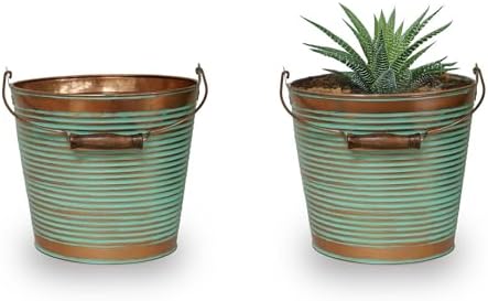 Headwind Vintage Collection Ribbed Planters – Vintage Copper Flower Pots 10 Inch Indoor Plant Pots Bucket for Peace Lily, Pothos, & Lavender, Petunias, Basil Plant for Outdoor by Robert Allen - Image 7