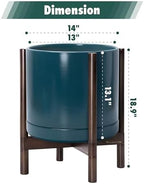 D'vine Dev Ceramic Pot with Walnut Wood Stand, Teal, 14 in, 55-B-T-4 - Image 3