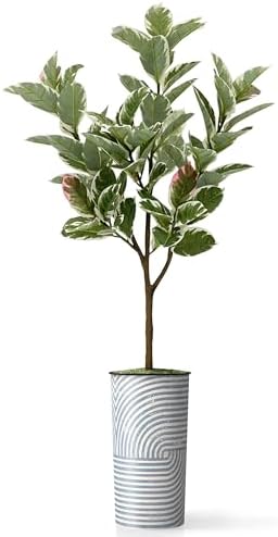 Artificial Tree in Modern Geometric Pattern Planter, Fake Rubber Silk Tree for Indoor and Outdoor Home Decoration - 70" Overall Tall (Plant Pot Plus Tree) - Image 2