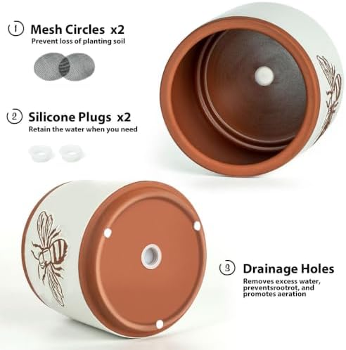 Terracotta Pots, 6+4 Inch Plant Pots, 2 Pcs with Drainage Holes - Image 4