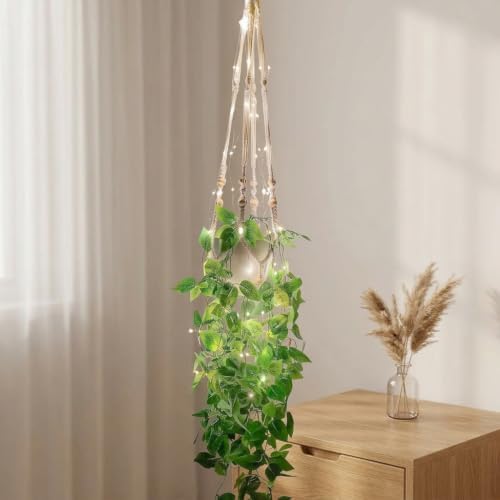 Artificial Hanging Plants 2 Pack with Lights, Macrame Hanger, - Image 3