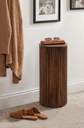 Kate and Laurel Reid Modern Wooden Ribbed Drink Table; 10 x 10 x 22; Walnut Brown; Solid Wood Mini Table for Use as Pedestal Plant Stand Indoors or Small Nightstand Option - Image 5