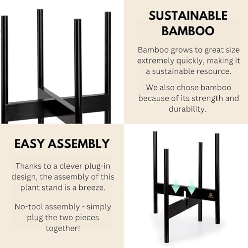 Fox & Fern Mid Century Plant Stands for Indoor Planters, Bamboo, 11.8 Inch - Image 4
