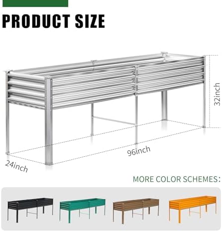 Land Guard Galvanized Raised Garden Bed with Legs, 96×24×32in Raised Garden Beds Outdoor with Drainage Holes, Planter Boxes Outdoor for Backyard, Patio, Balcony, 1200lb Capacity, Silver - Image 2