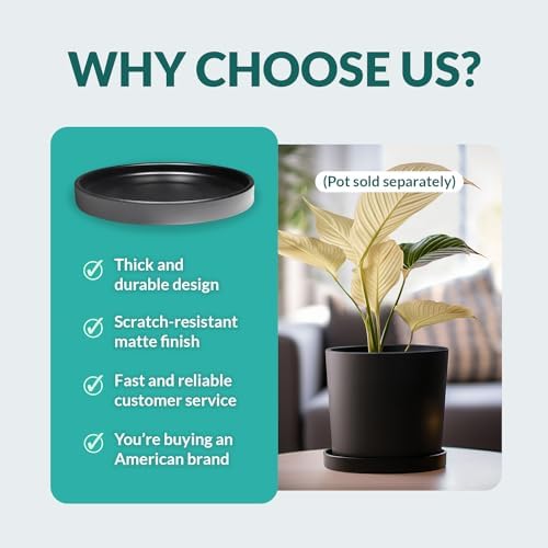 Heavy Duty Ceramic Plant Dish - with Silicone Feet for Added Surface Protection - Scratch-Resistant Plant Saucers, Pots 10.75" at the Base or Less, Flower Pot Saucers, Pebble Tray for Plant Humidity - Image 4