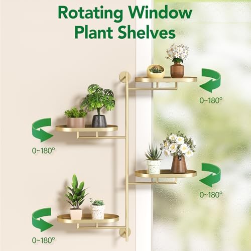 Rotating Window Shelves for Multiple Plants Indoor,4-tier Metal Corner golden Plant Stand Holder Floating Hanger Shelf for Wall，Windows Sill Gifts for Planter Lover to Enhance Home Decor - Image 3