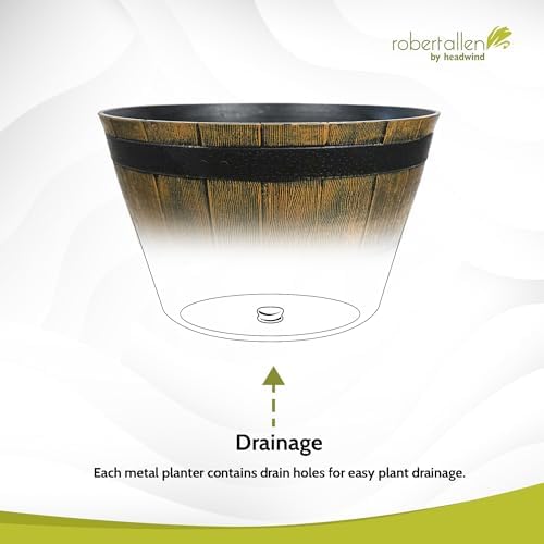 Headwind Whiskey Barrel Planter – 15 Inch New Wood Barrel Planters for Outdoor Plants – Weather-Resistant Flower Pot with Wooden Finish – Decorative Indoor & Outdoor Garden Planter by Robert Allen - Image 5