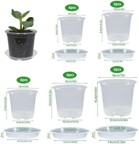 30 Pack 3/4/5/6/7 Inch Clear Nursery Pots with Drainage and 30 Pack Plant Saucers, Plant Pots for Plants Transparent Potting Containers for Plants Seeding Starter Pot (Clear, 3/4/5/6/7 Inch) - Image 2