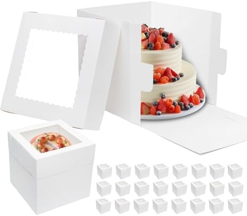 Mefleet 25pcs Tall Cake Boxes 10x10x10 Bakery Box for Tier Cake with Window by Mefleet