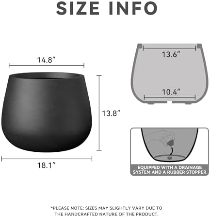 Kante Accent Round Curved Black Concrete Planter 18.1" Dia, Outdoor - Image 2
