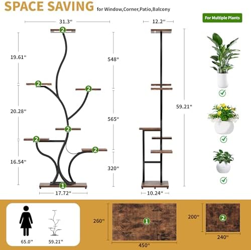 JUSTOGO 7 Tier Plant Stand with Grow Lights, Tall Indoor Plant Shelf - Image 6