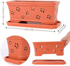 Rectangle Ceramic Orchid Pot 10In Orchid Pots with Holes for Premium Ceramic Orchid Planter for Indoor and Outdoor Use Drainage & Air Circulation Red Orchid Planter for Repotting or New Plants - Image 2