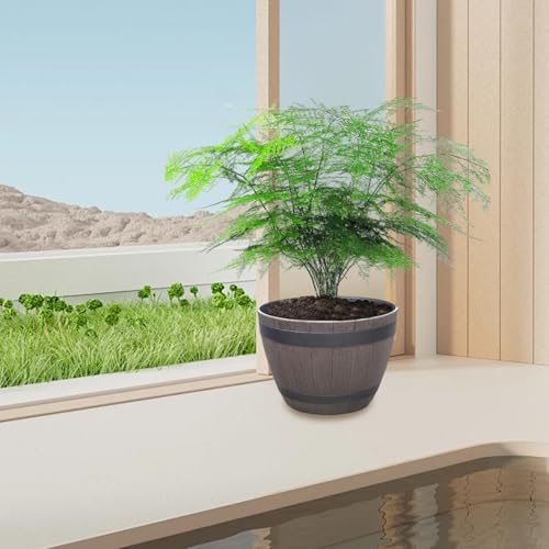 2PCS Barrel Planter 7.5 Inch Resin Large Pots for Plants with Drainage for Indoor Outdoor Garden Yard - Image 3