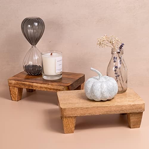 Wooden Tray Pedestal Decor | Display Riser for Plant and Other Home, Kitchen or Bathroom Accessories | Hand Carved Mango Wood 2 Finishes Available (Polished Mango Wood) - Image 5