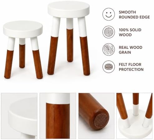 LitaEther Modern Wood Plant Stand set of 2, Accent Table, Bath Stool, Milking Stool set 9" D x 9" W x 12" H & 9" D x 9" W x 16" H for Living Room Bedroom - Image 6