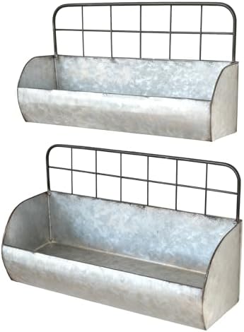ShabbyDecor Galvanized Metal Farmhouse Wall Storage Holder Set of 2 by ShabbyDecor