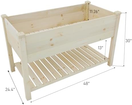 BIRASIL Outdoor Wood Raised Garden Bed, Elevated Reinforced Large Planter Box with Storage Shelf for Vegetable Flower Backyard Patio Gardening Balcony (48”L, Natural Wood) - Image 2