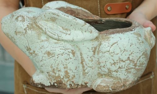 Vintage Terracotta Bunny Planter, Rustic Rabbit Figurine Home Garden Decor - Image 7