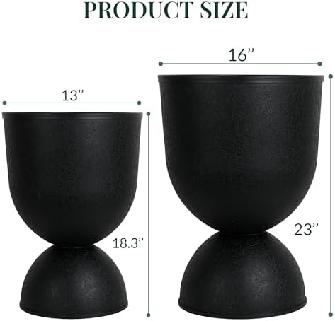 KOL Planters Flower Pots, Large Plastic Urn Planters for Indoor Outdoor Plants, Black Pedestal Planter 2 Pack, 18 Inch+23 Inch, Tall Decorative Planters with Drainage Holes & Plugs for Porch Garden - Image 3
