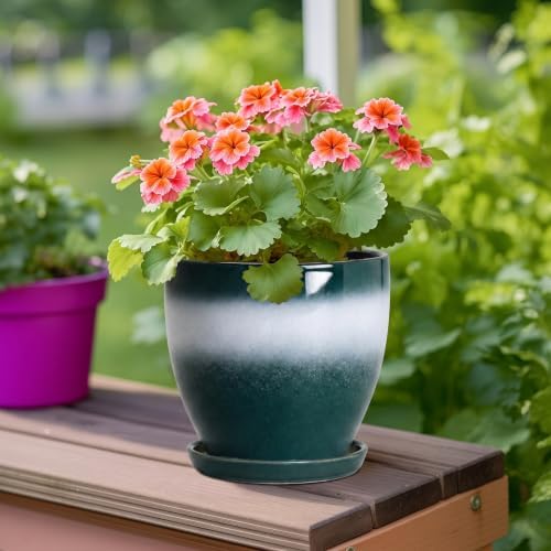 Ceraimc 6 Inch Planters, Ceraimc Pots for Plants, Green-White - Image 4