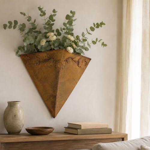 LOGOFUN Rustic Metal Wall Planter Cone Shaped Hanging Flower Pot - Image 4