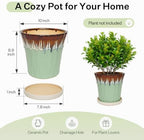 10 Inch Ceramic Planters with Drainage Hole and Saucer,Indoor Outdoor Large Flower Pots, Garden Pot for Plant Lovers (Drip Green) - Image 6