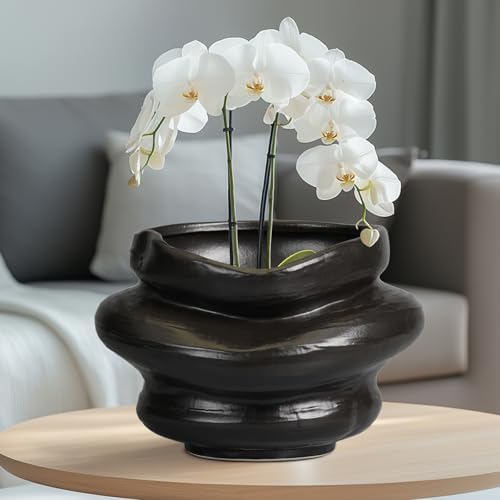 Ceramic Pots for Plants 10.6 Inch - Bonsai Flower Pots for Indoor Plants with Drainage Hole, Decorative Outdoor Pot for Plant, Gift for Men Women, Black - Image 4
