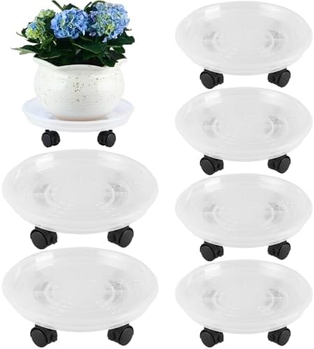 6 Packs Plant Caddy with Wheels 11.8" Plastic Rolling Plant Stands Heavy-duty Plant Dolly with Casters Indoor Outdoor Wheeled Plant Roller Base Large Planter Saucers Plant Mover by Planterhoma