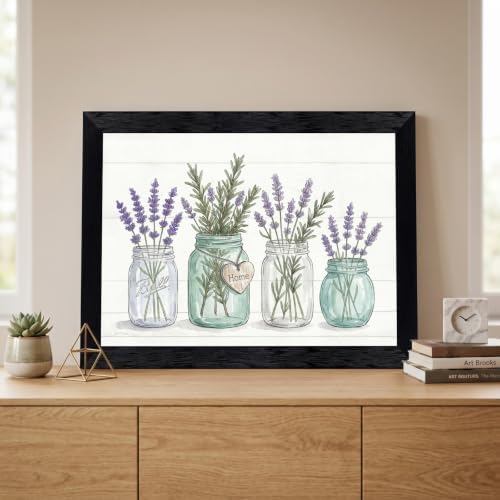 Framed Canvas Wall Art Watercolor Mason Jar Herb Bouquet Seafoam Lavender Rosemary Greenery Canvas Print Poster Black Frame Wall Decor for Kitchen Dining Room Farmhouse Decor, Rustic Gift - Inch 12x16 - Image 6