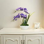 Large Silk Potted Orchid Arrangement in Oval Ribbed Ceramic Pot, Purple - Image 3