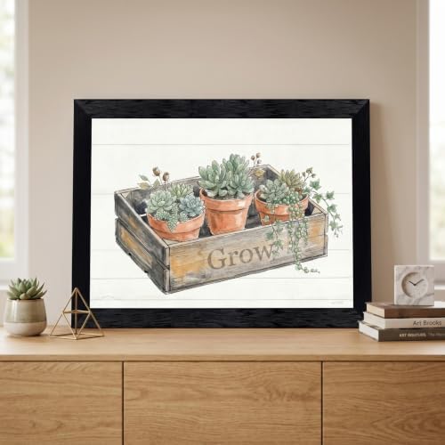 Framed Canvas Wall Art Watercolor Potted Succulents Ivy Muted Earthy Sage Green Canvas Print Poster Black Frame Wall Decor for Kitchen Rustic Farmhouse Decor, Plant Lover Gift - Inch 16x20 - Image 6