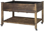 VEIKOU 48x24x33in Cedar Raised Garden Bed, Planter Raised Beds with Lockable Wheels, Storage Shelf, Raised Garden Beds Outdoor for Backyard, Patio, Balcony, Rustic - Image 3
