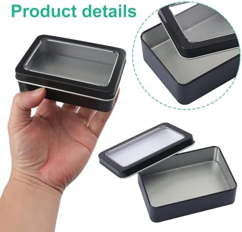 24 Pack Metal Tin Boxes with Clear Window Lids, 4.28 x 2.92 x 1.2 inches Small metal Storage tin Boxes, Metal Tins with Window for Jewelry, Candy, DIY Crafts, and More(Black) - Image 3