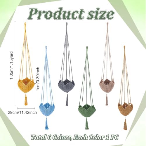 6Pcs Jute Crochet Long Plant Hanger for 4.72 to 7.09 Inch Pots, 6 Colors Polyester Macrame Plant Holder Hanging Planter Basket with Tassel for Indoor Outdoor Home Decor - Image 2