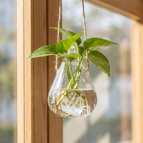 Kisangel 4pcs Hanging Glass Planter- Clear Flower Vase - Hanging Terrarium Globe DIY Air Succulent Planter for Windowsill Outdoor Garden Decor - Image 5