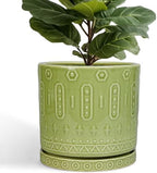 Eightpot Ceramic Planter - 12 Inch Pots for Plants Indoor Outdoor, Round Large Flower Pots with Drainage Hole and Saucer, Decorative Boho Planter, Home Office Decor, Plant Lover Gifts, Green by Eightpot