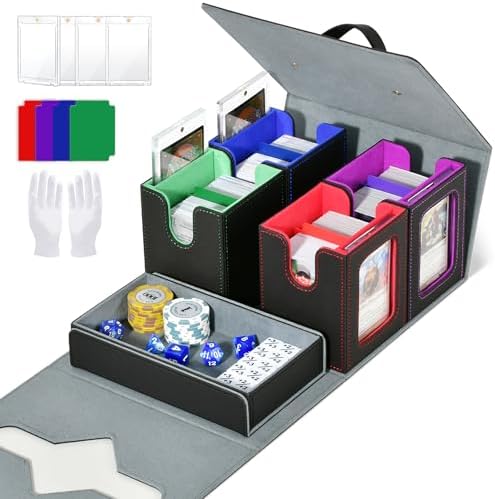Commander Deck Box for MTG, Trading Card Storage Box Holds 400+ Double-Sleeved Cards, 5 IN 1 Removable Card Case with Dice Tray, Display Window with Magnetic Card Holders for TCG/CCG (Colorful) by CardStorageBoxformtg