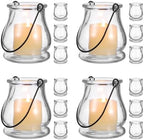 Cabilock Glass Candle Holders 4 Inch Tea Light Candle Stands with Handles Multipurpose Indoor Outdoor Decor Sticks Holder for Home Party Wedding by cabilock