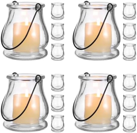 Cabilock Glass Candle Holders 4 Inch Tea Light Candle Stands with Handles Multipurpose Indoor Outdoor Decor Sticks Holder for Home Party Wedding by cabilock