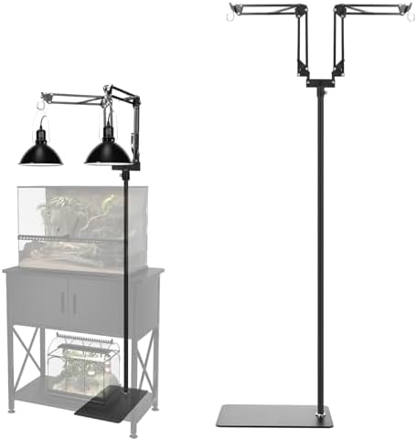 MECESOR Dual Reptile Lamp Stand,15.7-74.3 Inch Height Adjustable Reptile Light Stand,360°Rotatable Flexible Arms,Heat Lamp Stand for Reptiles Tank,Terrariums,Amphibian Cages&Plants by WelcometoMECESORReptileWorld