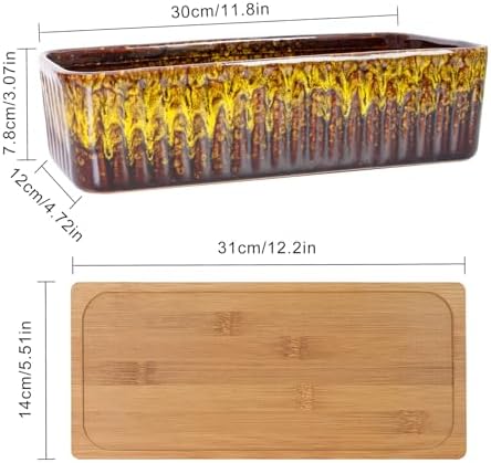 Succulent Pots, 12'' Long Rectangle Planters with Tray, Windowsill Planter - Image 2