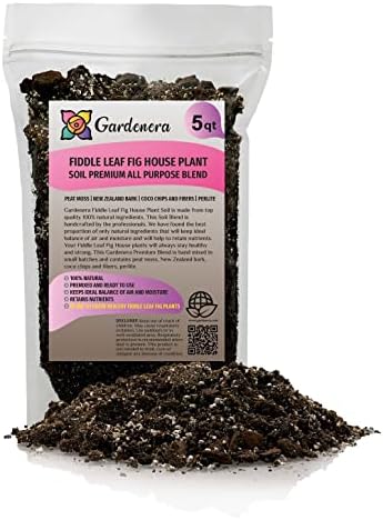 Gardenera Fiddle Leaf Fig House Plant Soil Premium All Purpose Blend - Peat Moss, New Zealand Bark, Coco Chips and Fibers, Perlite - 5 Quart Bag by Gardenera