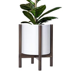 D'vine Dev Plastic Pot with Walnut Wood Stand, White, 12 in, 55-C-O-1 by DvineDevPlanterPotsandStand