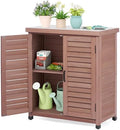 Outdoor Storage Cabinet & Potting Bench Table with Metal Top, Wooden Patio Furniture, Garden Workstation (Dark Brown, 36x31x17in) by OutdoorFurniture