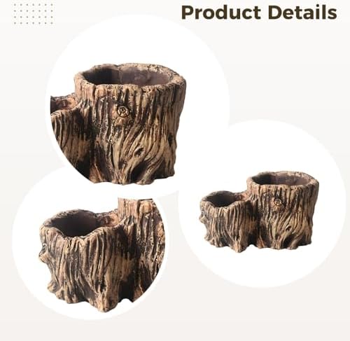 Succulent Tree Stump Planter, Concrete, 6.7 in Outdoor Planter, 3.3 in Opening, Rustic Design, Perfect for Small Plants - Image 5
