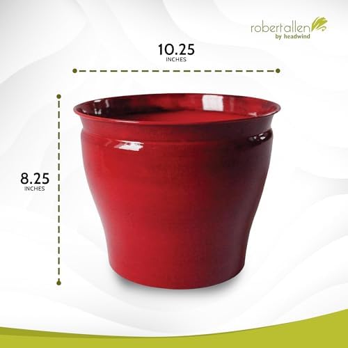 Headwind Glazed Ironstone Avery Collection Decorative Plant Pot – 10" Autumn Blaze Red Glazed Decorative Pot – Lightweight & Durable Flower Pots for Indoor Plants - Outdoor Planter by Robert Allen - Image 2