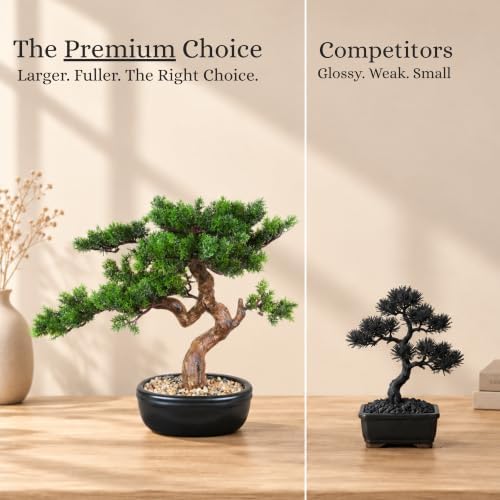 Artificial Bonsai Tree 16" Tall with Realistic Wood and Ceramic Pot, Fake Plants for Home, Bedroom and Office Desk, Japanese Decor - Image 6