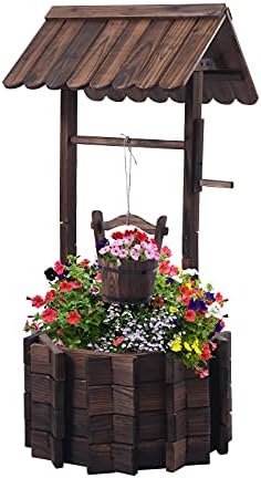 Notume Garden Wooden Decor Rustic Wishing Well Planter Outdoor Home Décor for Patio, Upgrade Wishing Well Garden, Yard Hanging Bucket Patio Lawn Backyard Home Decor by Gardeningtoenjoytheoutdoor