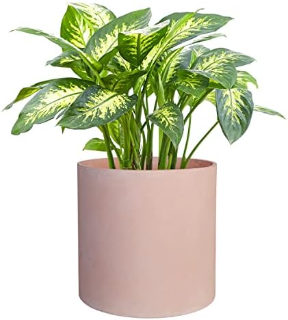 FaithLand 10 Inch Fiberstone Planter - Lightweight Modern Cylinder Plant Pot with Drainage Hole & Plug, Indoor Outdoor Use, Terracotta Color - Image 4