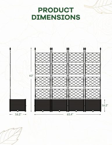4 PCS Raised Garden Bed with Trellis & Privacy Screen, 66" w x 63" Tall Vertical Garden Planter Box for Climbing Plants - Sturdy Lightweight Outdoor Planter for Vegetables, Flowers on Patio, Balcony - Image 2